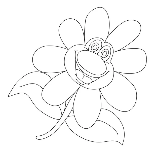 Carácter de flor alegre con hojas abiertas y nariz grande, dibujo de contorno, objeto aislado sobre un fondo blanco , — Vector de stock