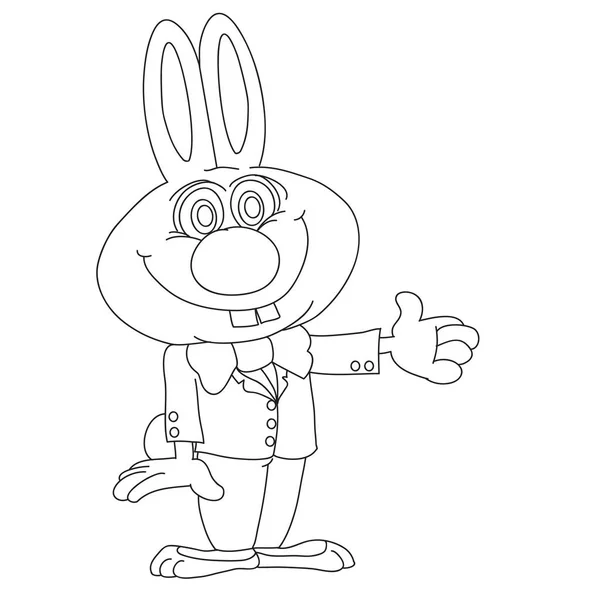 兔子穿西装，打着领结，伸出他的手问安，勾勒出他的轮廓和矢量图解, — 图库矢量图片