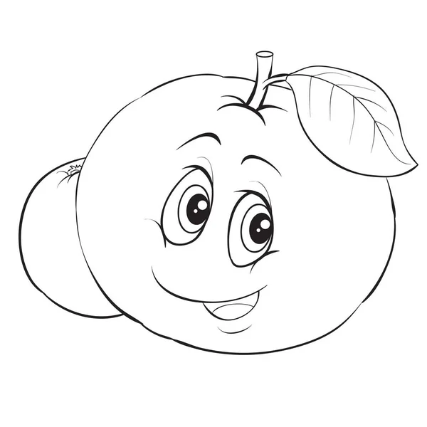 Carácter manzana con grandes ojos contorno dibujo, objeto aislado sobre un fondo blanco , — Vector de stock