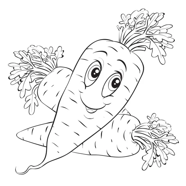 Персонаж морковки с большими глазами, рисунок контура, изолированный объект на белом фоне , — стоковый вектор
