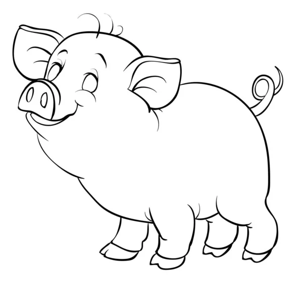 Little piggy in contour, isolated object on a white background, for coloring, — Stock Vector