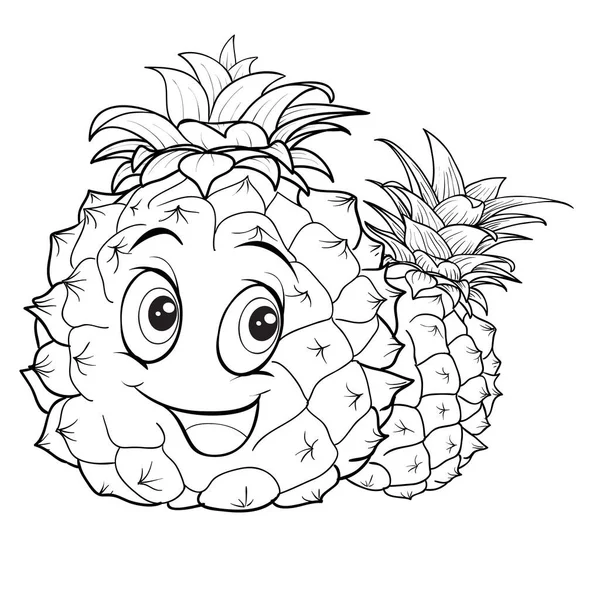 Ananas karaktär med stora ögon, kontur ritning, för färg, isolerade objekt på en vit bakgrund, — Stock vektor