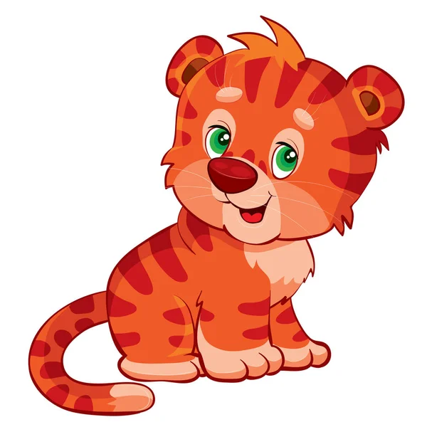 Cute tiger character in red with dark stripes for children illustration, isolated object on a white background, — Stock Vector