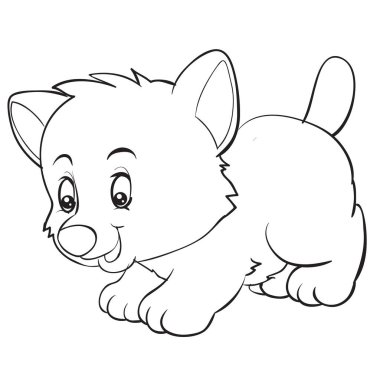 cartoon style little wolf cub is drawn in outline, isolated object on a white background, vector illustration,