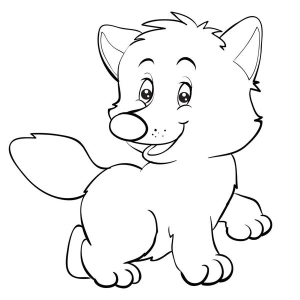 Estilo de dibujos animados pequeño cachorro de lobo se dibuja en el contorno, objeto aislado sobre un fondo blanco, ilustración vectorial , — Vector de stock