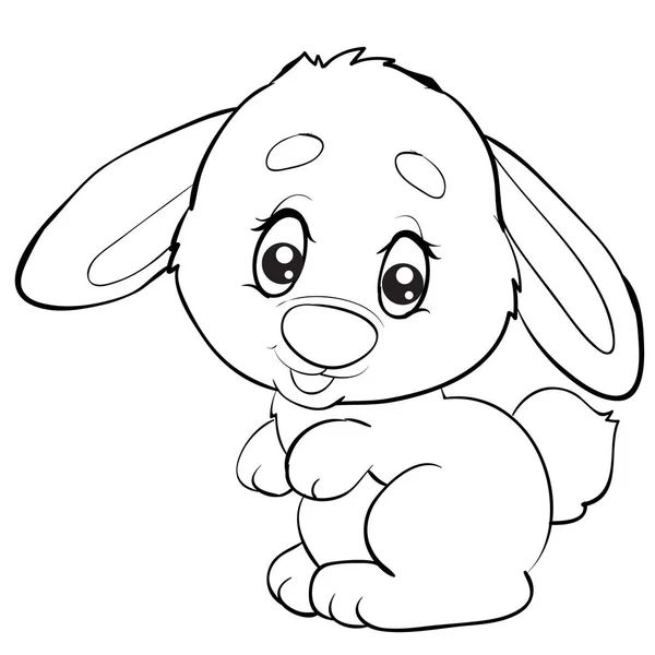 Cartoon style little rabbit with big eyes is drawn in outline, isolated object on a white background, vector illustration, — Διανυσματικό Αρχείο