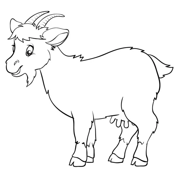 Goat cartoon style is drawn in the outline, isolated object on a white background, vector illustration, — 图库矢量图片