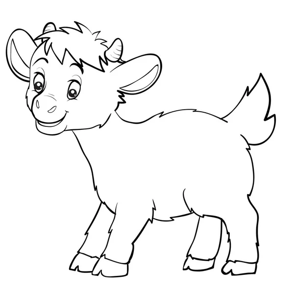 Cartoon style little goat drawn in outline, isolated object on a white background, vector illustration, — 스톡 벡터