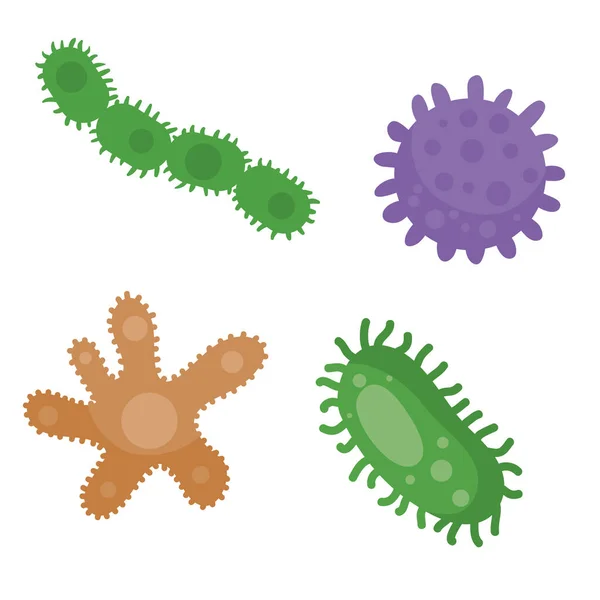 Diferentes tipos de virus. Bacteria Biology Organismos. Infección por virus Enfermedad Epidémica por Ébola. Medical Genetics Bacteriological Microorganisms. Ilustración de vectores planos , — Archivo Imágenes Vectoriales