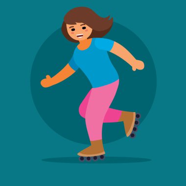 Pembe pantolonlu kız Yang Aroliki 'ye biniyor, koyu arkaplan, vektör çizimi,