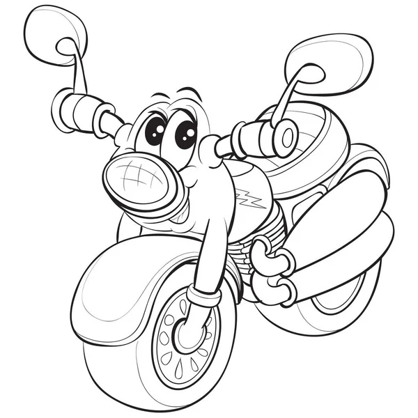 Motorcycle character with big eyes, cute, cartoon, outline drawing, isolated object on white background, vector illustration, — Stock Vector