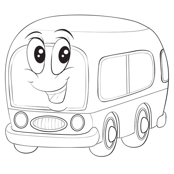 Χαρακτήρας λεωφορείου με μεγάλα μάτια, χαριτωμένο, κινούμενα σχέδια, περίγραμμα σχέδιο, απομονωμένο αντικείμενο σε λευκό φόντο, διανυσματική απεικόνιση, eps — Διανυσματικό Αρχείο