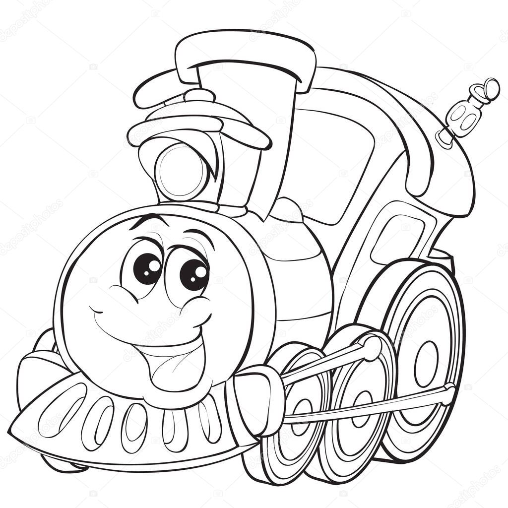 train character with big eyes, cute, cartoon, outline drawing, isolated object on white background, vector illustration, eps