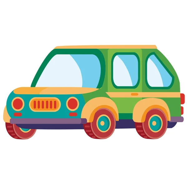 Groene personenauto in platte stijl, geïsoleerd object op een witte achtergrond, vectorillustratie, — Stockvector