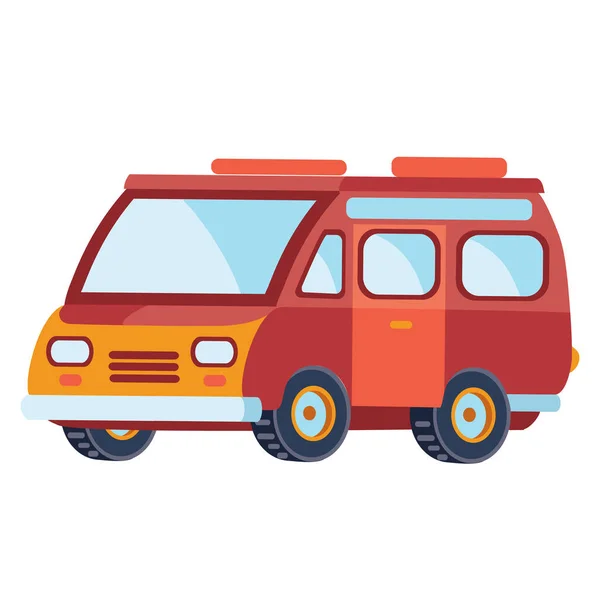 Minibuss i röd färg i platt stil, isolerat objekt på en vit bakgrund, vektor illustration, — Stock vektor