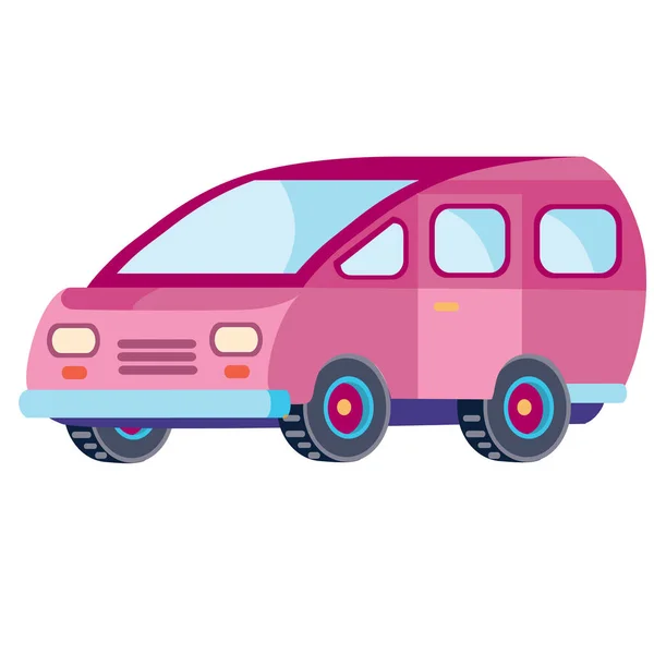 Minivan in pink color in flat style, isolated object on a white background, vector illustration, — Stock Vector