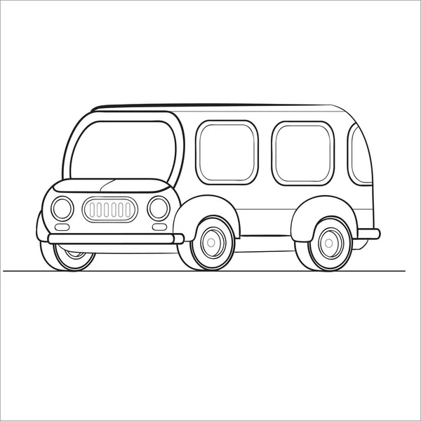 Garis luar minibus, pewarnaan, obyek terisolasi pada latar belakang putih, ilustrasi vektor, - Stok Vektor