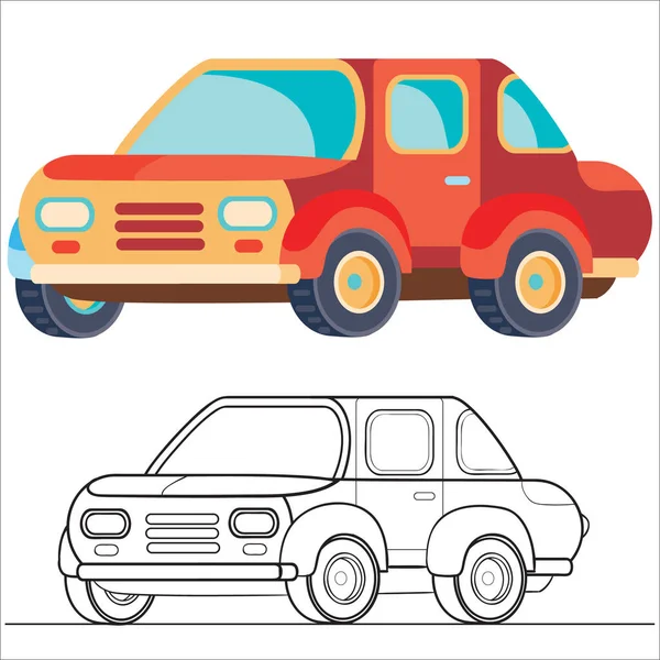 Passageiro carro na cor vermelha em estilo plano, objeto isolado em um fundo branco, ilustração vetorial , — Vetor de Stock