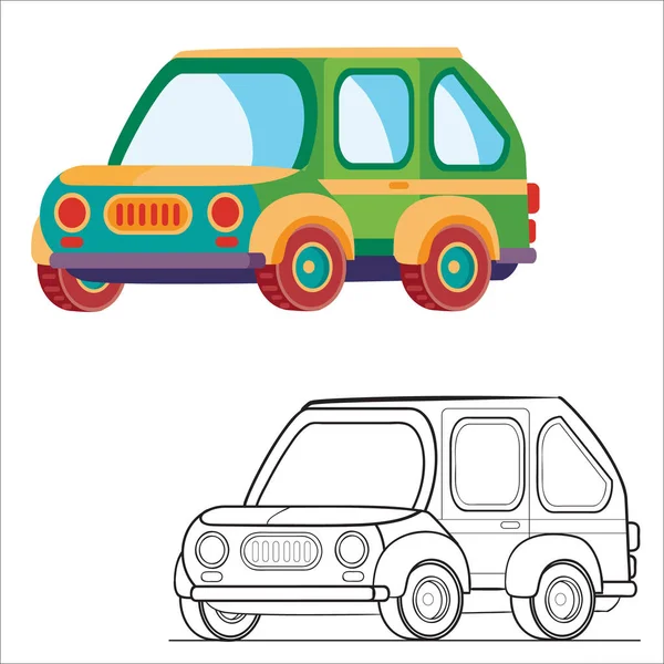 Carro de passageiros verde em estilo plano, objeto isolado sobre um fundo branco, ilustração vetorial , — Vetor de Stock