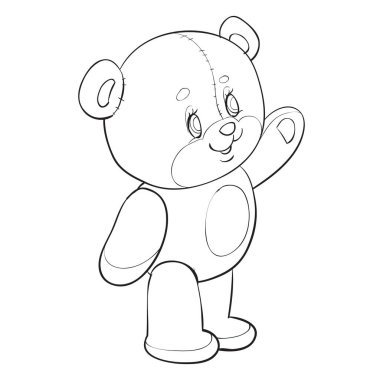 Sevimli oyuncak ayı duruyor, beyaz arka planda izole edilmiş bir nesne, vektör çizimi ana hatları, eps