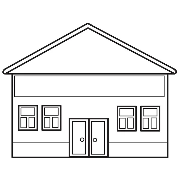 Einfaches Haus im Umriss, Malbuch, isoliertes Objekt auf weißem Hintergrund, Vektorillustration, — Stockvektor