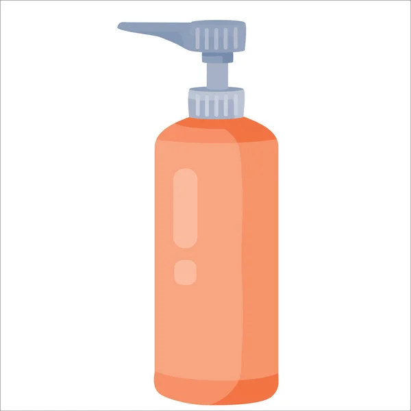 Garrafa de sabão líquido ou shampoo em vermelho, objeto isolado sobre um fundo branco, ilustração vetorial , — Vetor de Stock