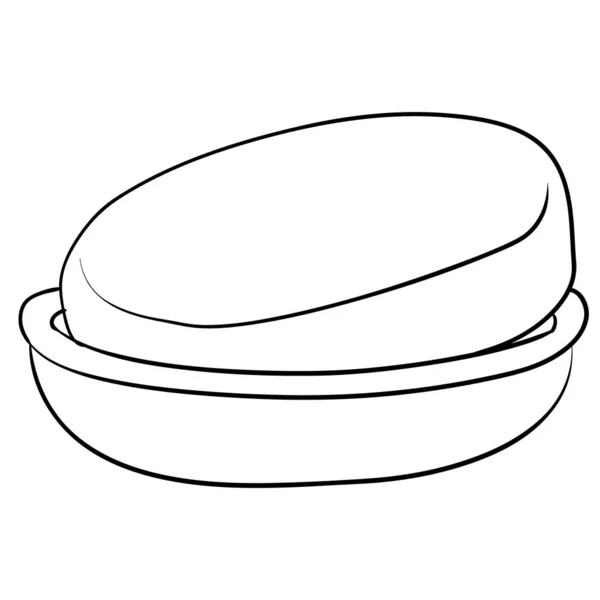 Een stuk zeep ligt in een zeepbakje, een figuur in de omtrek, een geïsoleerd voorwerp op een witte achtergrond, vectorillustratie, — Stockvector