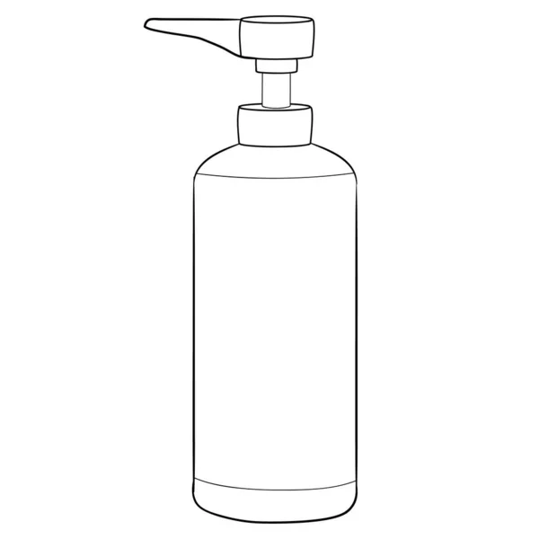 Dispensador para sabão líquido ou shampoo, desenho de contorno, objeto isolado em um fundo branco, ilustração vetorial , — Vetor de Stock