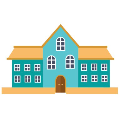 Beyaz zemin üzerinde turkuaz renkli büyük şehir konutu, vektör yanılsaması,