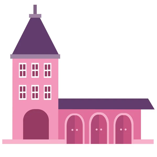 Stary budynek miejski z kolumną i stajniami w kolorze różowym na białym tle, iluzja wektorowa, — Wektor stockowy