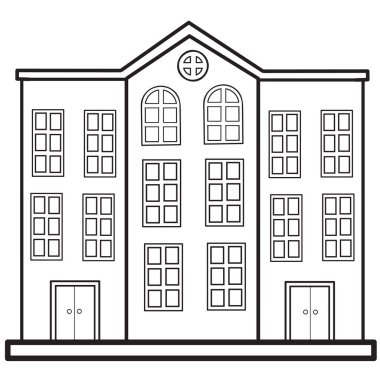 Devredeki üç binadan oluşan modern tarzda yerleşim binası, beyaz arkaplanda izole edilmiş nesne, vektör illüstrasyonu,