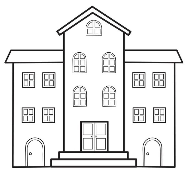Edificio residencial con tres entradas en el circuito, objeto aislado sobre fondo blanco, ilustración vectorial , — Vector de stock