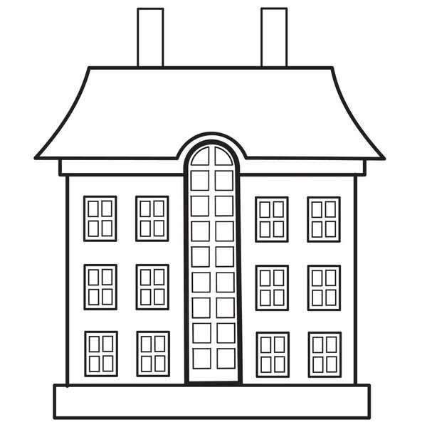 Stadthaus-Hotel in Umriss, isoliertes Objekt auf weißem Hintergrund, Vektorillustration, — Stockvektor