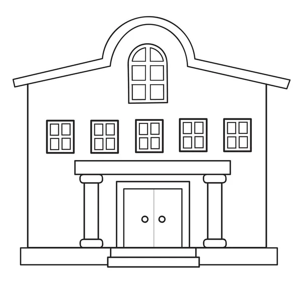 Altmodische Stadtbibliothek in Umriss, isoliertes Objekt auf weißem Hintergrund, Vektorillustration, — Stockvektor