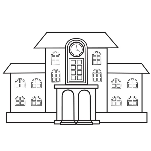 Old-school schoolgebouw in contour, geïsoleerd object op witte achtergrond, vectorillustratie, — Stockvector