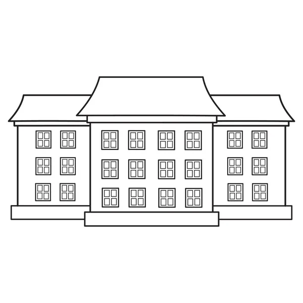 Residentieel stedelijk gebouw in een moderne stijl van drie gebouwen in het circuit, geïsoleerd object op een witte achtergrond, vectorillustratie, — Stockvector