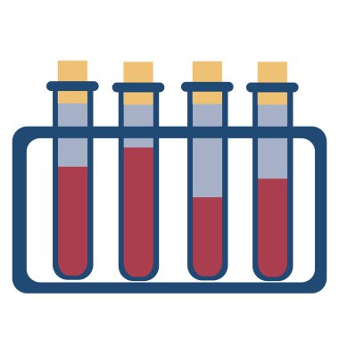 Kırmızı sıvı ve farklı sıvı seviyeli mavi test tüpleri, beyaz arkaplanda izole edilmiş nesne, vektör illüstrasyonu,
