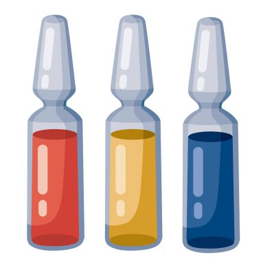 Mavi, sarı ve kırmızı renkli üç ampul, beyaz arkaplandaki izole nesne, vektör illüstrasyonu,