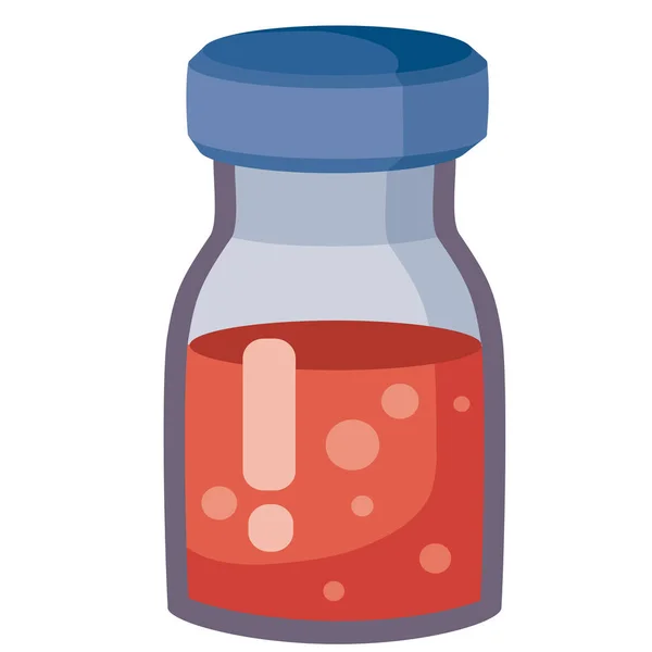 Bottiglia blu con vaccino rosso, oggetto isolato su sfondo bianco, illustrazione vettoriale , — Vettoriale Stock