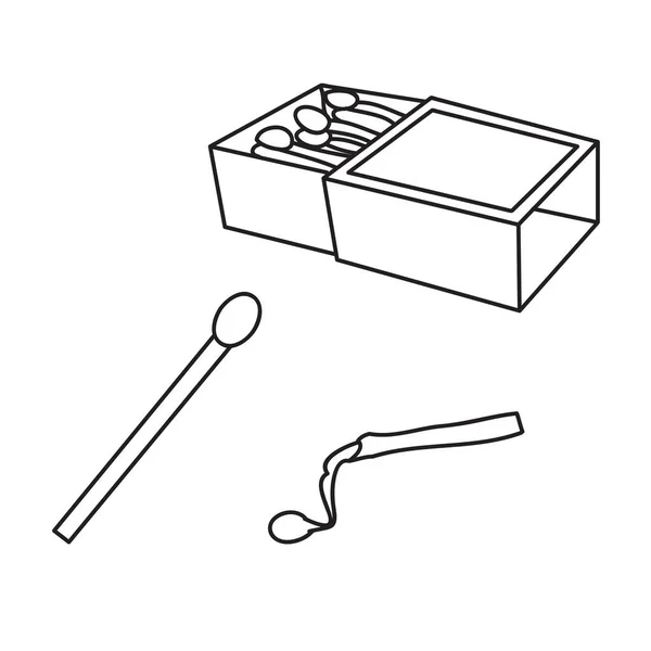 Schachtel Streichhölzer und Streichhölzer, eines ausgebrannt, Umrisszeichnung, Färbung, isoliertes Objekt auf weißem Hintergrund, Vektorillustration, — Stockvektor