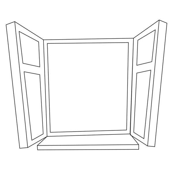 Nyitott ablak, vázlat rajz, színezés, elszigetelt tárgy fehér alapon, vektor illusztráció, — Stock Vector