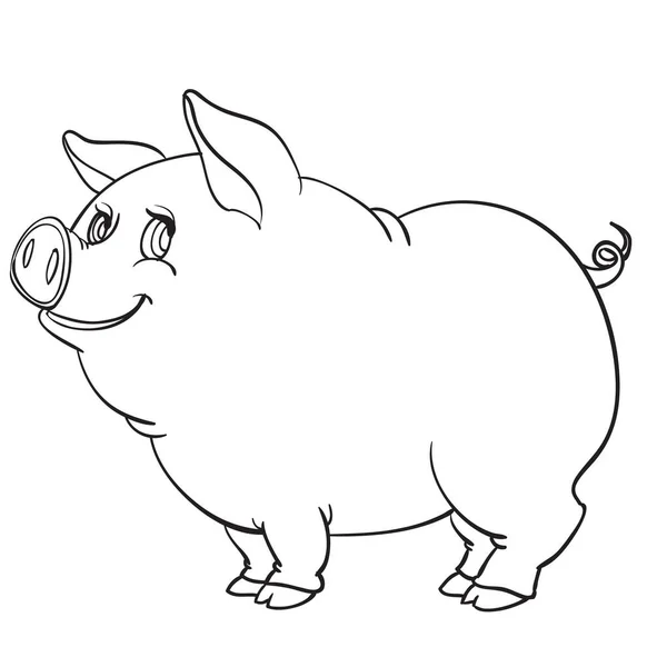 Pig drawn in outline, coloring, isolated object on a white background, farm, vector illustration, — Stock Vector