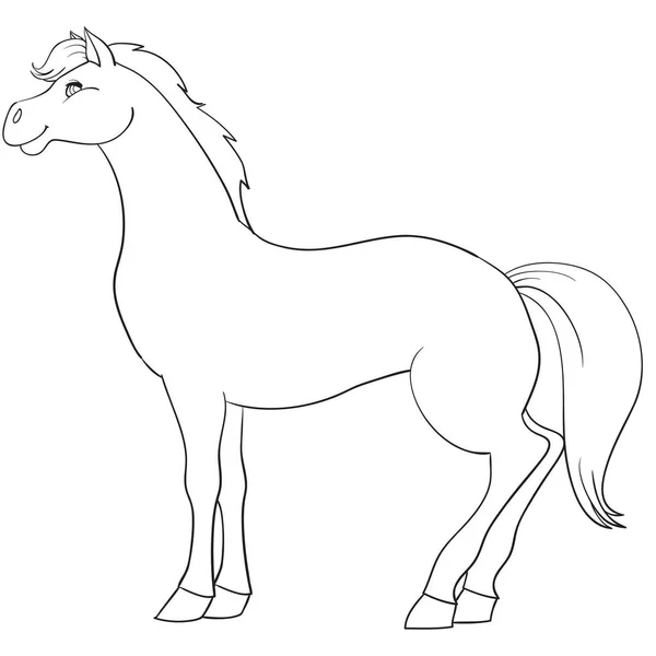 Cavallo disegnato in contorno, colorazione, oggetto isolato su sfondo bianco, fattoria, illustrazione vettoriale , — Vettoriale Stock