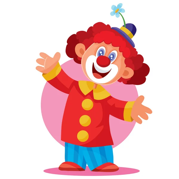 Grappige clown in een mooie hoed en met rood haar op een witte achtergrond, vakantie, plezier, jeugd, vector illustratie — Stockvector