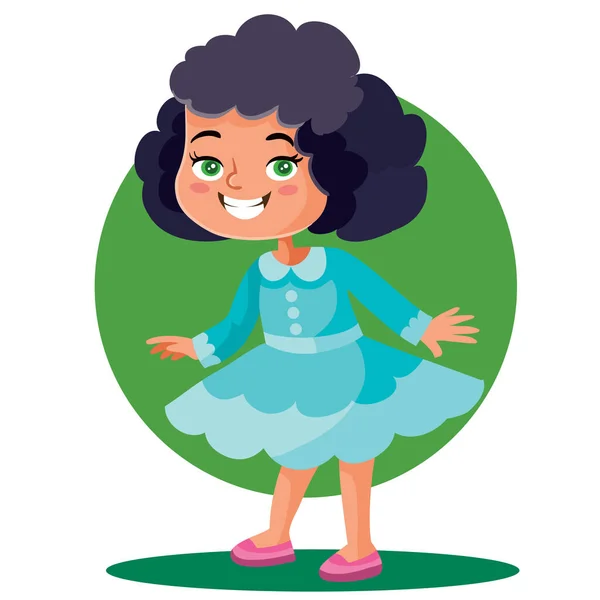 Niña en un hermoso vestido se para con los brazos separados, objeto aislado sobre un fondo blanco, ilustración vectorial , — Vector de stock