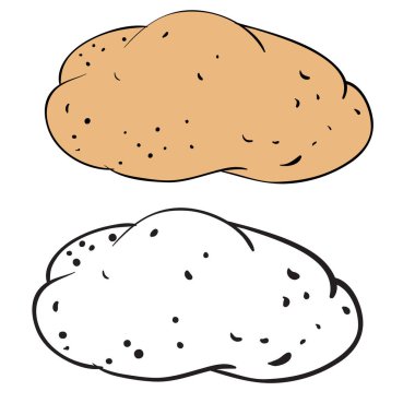 patates renginde ve dış hatlarında renk yok, beyaz arkaplanda izole nesne, vektör illüstrasyonu,