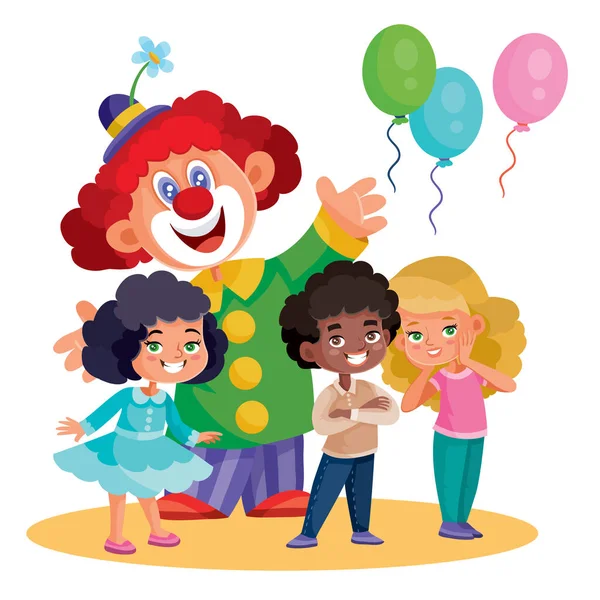 Vacaciones de niños con niños payaso con globos, objeto aislado sobre un fondo blanco, ilustración vectorial , — Vector de stock