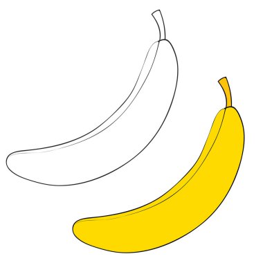 Siyah çizgilerle boyanmış bir muz seti ve beyaz arkaplanda izole edilmiş nesne, vektör illüstrasyonu,