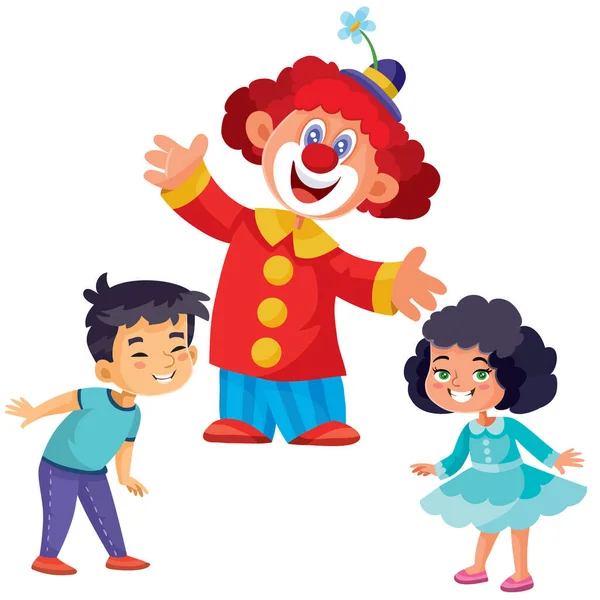 Ensemble de clown joyeux et enfants heureux, objet isolé sur fond blanc, illustration vectorielle , — Image vectorielle