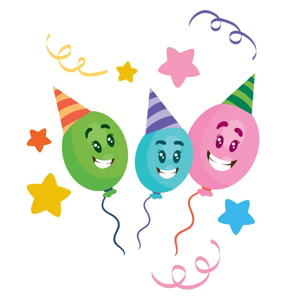 Set van drie luchtballon karakters in caps, vakantie, geïsoleerd object op witte achtergrond, vector illustratie, — Stockvector